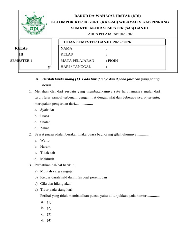 Ternyata 5 Soal Fiqih Kelas 3 Semester 1 Ini Sering Muncul di Ujian 2026