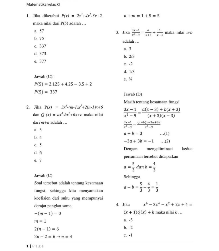 Wajib Tahu: 3 Soal Matematika Kelas 11 Semester 1 dan Pembahasannya PDF 2026