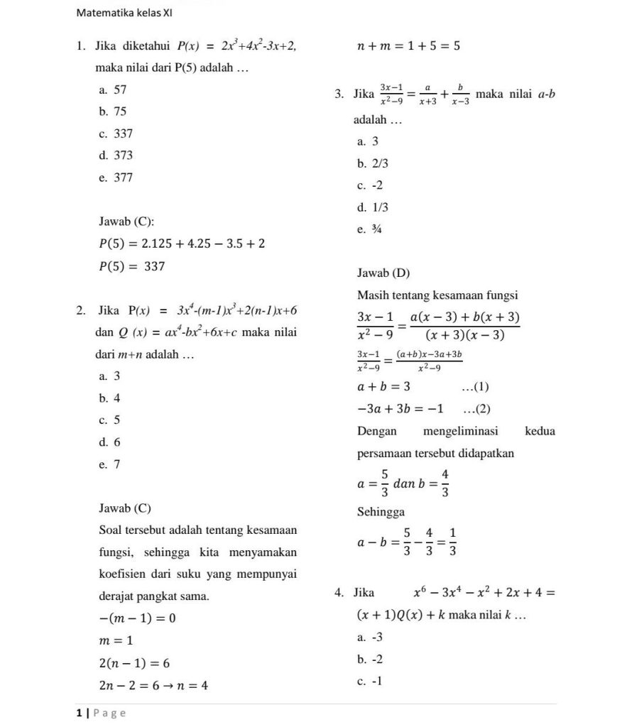 Wajib Tahu: 3 Soal Matematika Kelas 11 Semester 1 dan Pembahasannya PDF 2026