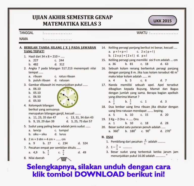 5 Contoh Soal Ujian K13 Kelas 4 Smester 2 yang Wajib Dicoba Sebelum Terlambat