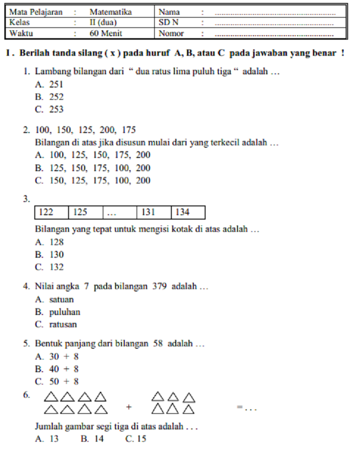 Soal Ujian Semester 2 Kelas 6 Sd Matematika Soal Ujian Semester 2 Kelas 6 Sd Matematika