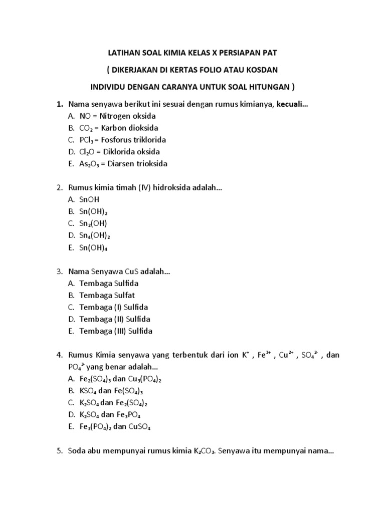 Panduan Lengkap dan Contoh Soal Ujian Semester 2 Kimia Kelas X PDF Panduan Lengkap dan Contoh Soal Ujian Semester 2 Kimia Kelas X PDF