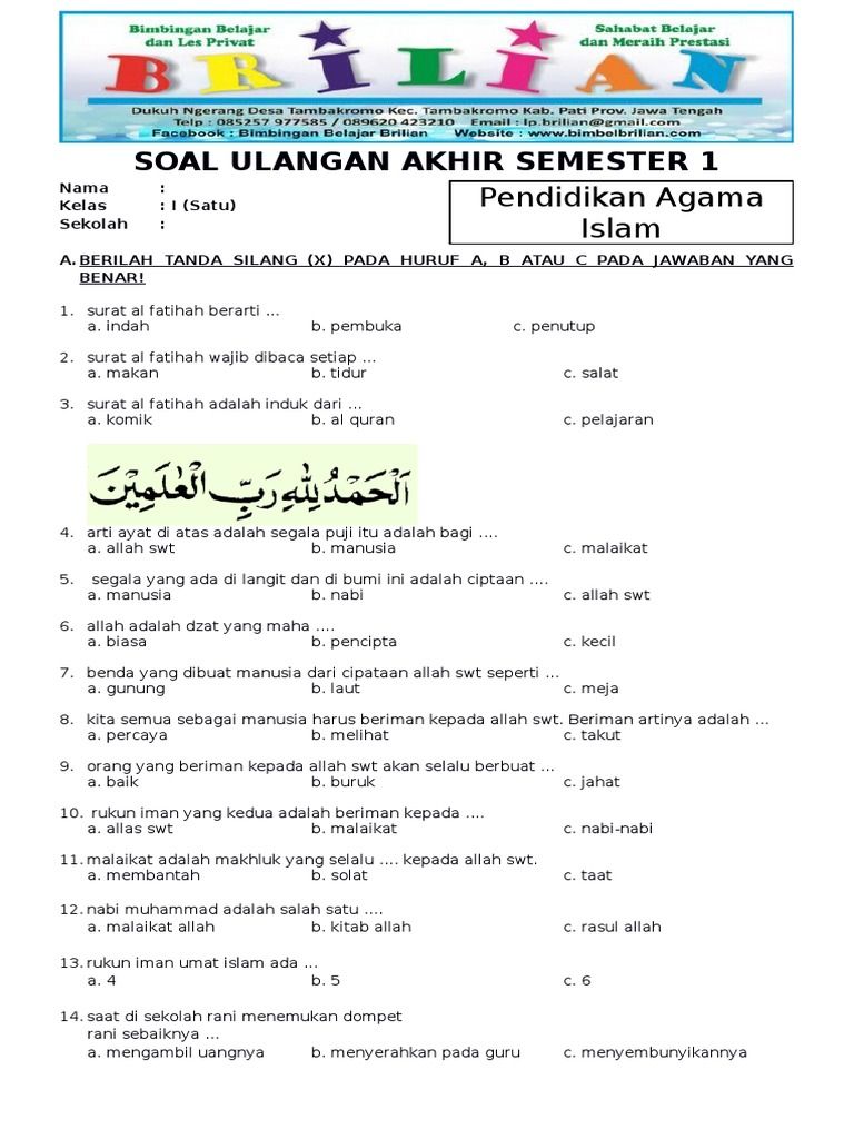 7 Contoh Soal UTS PAI Kelas 1 SD Semester 1 yang Wajib Dikuasai Sebelum Terlambat