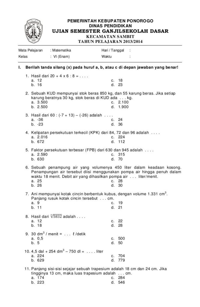 7 Contoh Soal Ujian Kelas 4 SD Semester 1 Kurikulum 2013 yang Wajib Anak Kuasai Sebelum Terlambat