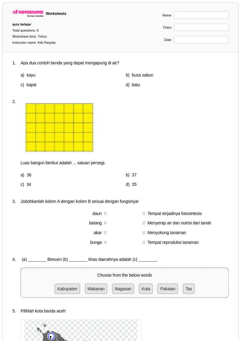 50 lembar kerja Tenggelam atau Mengapung untuk Kelas 5 di Wayground
