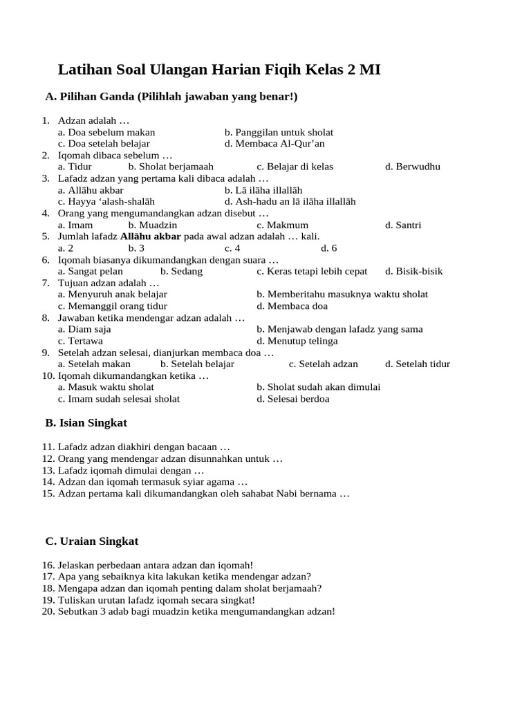 Ternyata Ini Soal Fiqih Kelas 2 MI Semester 1 ala Hanapi Bani, Wajib Tahu