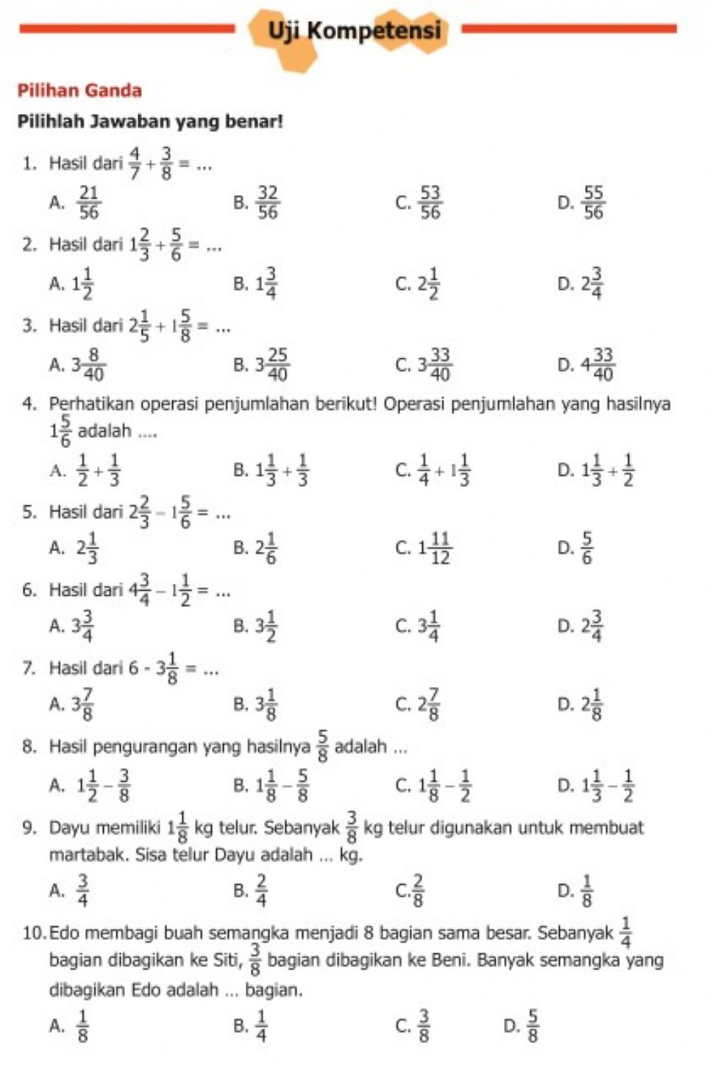 Interactive Worksheet for Adding and Subtracting Fractions Yazma