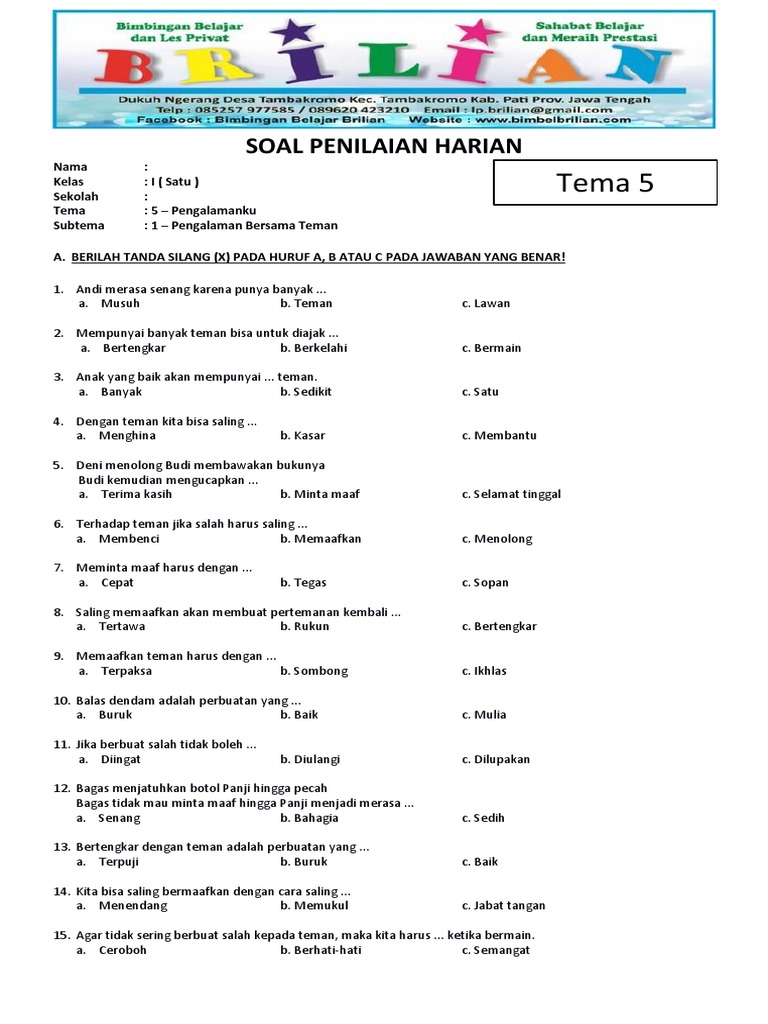 7 contoh soal tema 5 pengalamanku kelas 1 yang wajib diketahui guru dan orang tua 2026