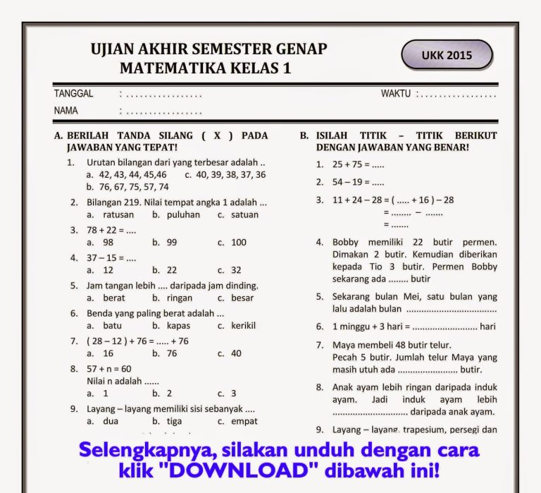 Akhirnya Tersedia Contoh Soal Ujian K13 Kelas 4 SD yang Wajib Diketahui Orang Tua Sebelum Terlambat