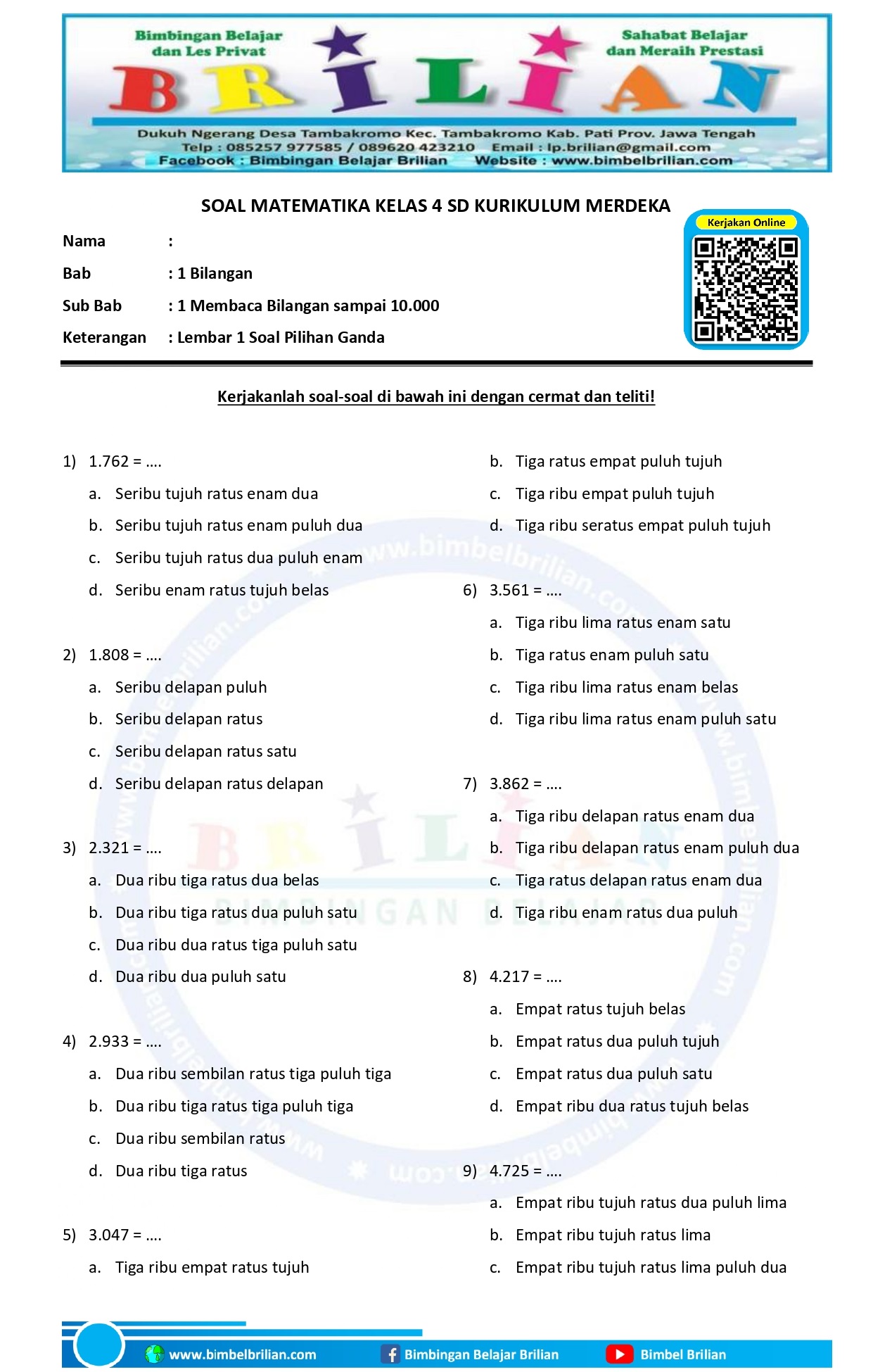 Kumpulan Soal Matematika Kurikulum Merdeka Kelas 4 SD Bab 1 Bilangan Kumpulan Soal Matematika Kurikulum Merdeka Kelas 4 SD Bab 1 Bilangan