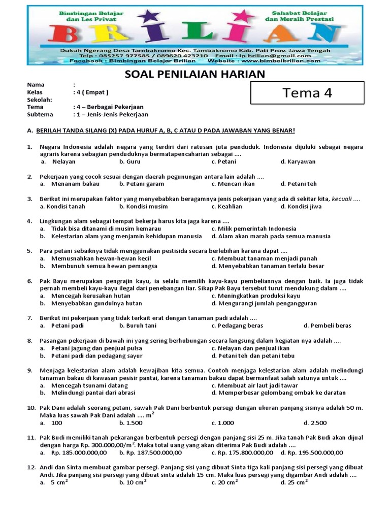 Ini 5 Contoh Soal Tema 4 Subtema 1 Kelas 4 yang Sering Muncul di Ujian, Wajib Dipelajari Sebelum Terlambat