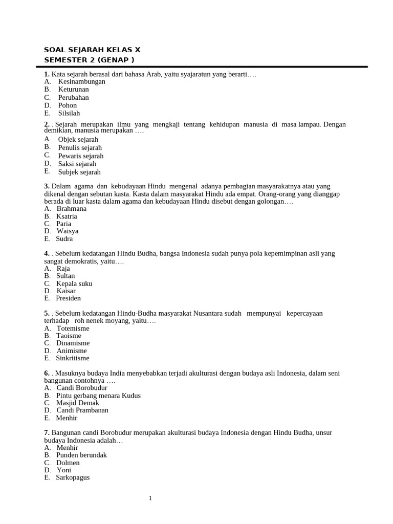 Jangan Sampai Salah Belajar, Ini Contoh Soal Sejarah Semester 2 Kelas X Kurikulum 2013 yang Sering Muncul