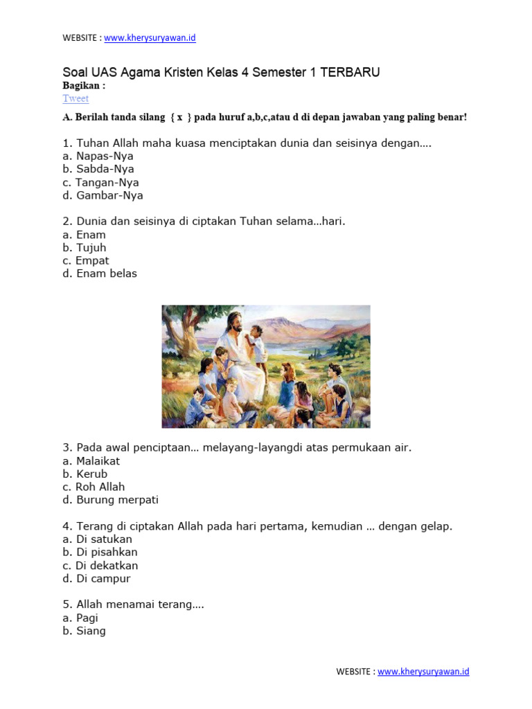Jangan Sampai Salah Latihan, Ini Contoh Soal Ujian Kelas 4 SD Semester 1 Agama Kristen yang Wajib Dikuasai