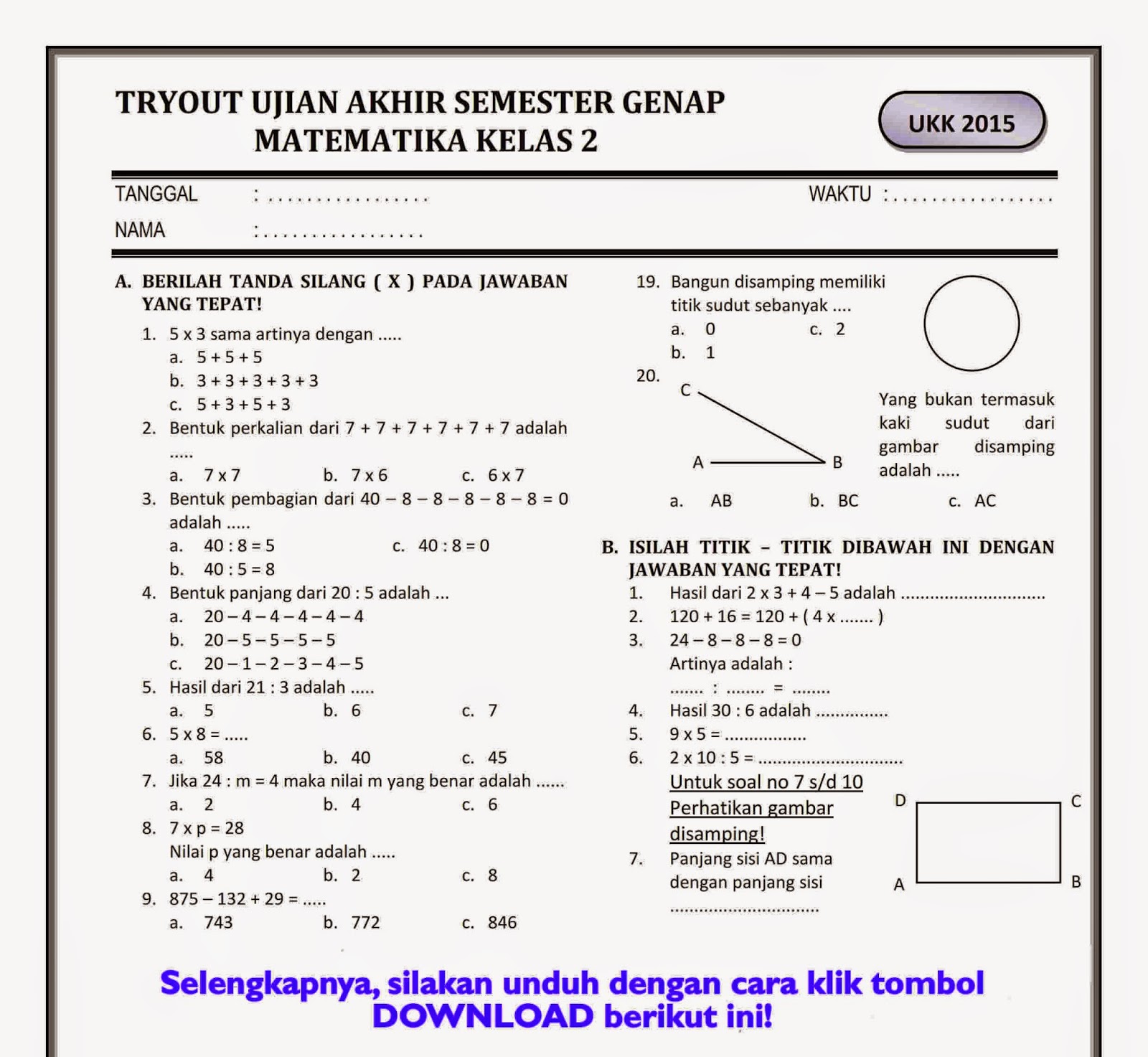 Rahasia Mendapatkan downloas soal ukk matematika kelas 3 semester 2 Gratis Tanpa Ribet