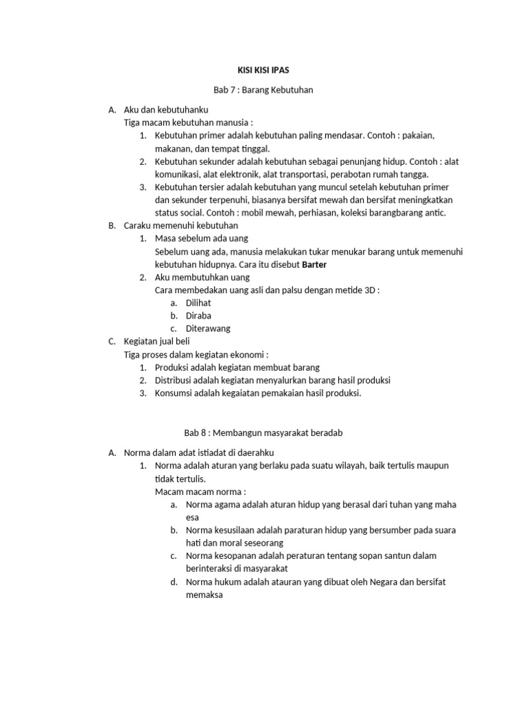 Kisi Kisi Kelas 4 PDF