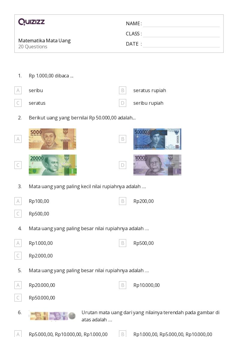 7 Kumpulan latihan soal tentang uang kelas 2 sd yang Wajib Tahu agar Anak Cepat Mahir