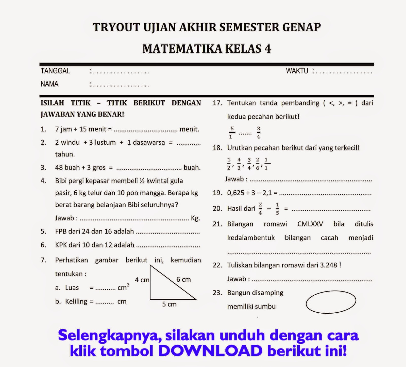 Bikin Pusing? Ini Bocoran Soal Tema MTK Kelas 4 Semester 2 Agar Anak Langsung Bisa