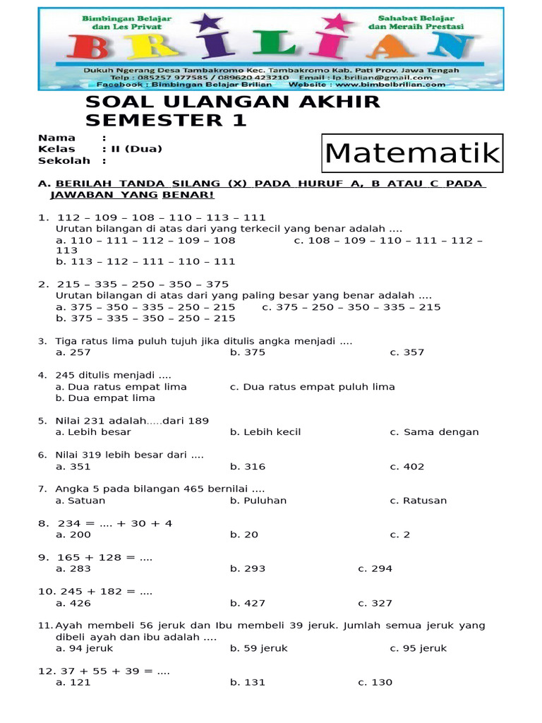 Rahasia Nilai Sempurna dengan Latihan Soal Ulangan Matematika Kelas 2 SD Semester 1 Rahasia Nilai Sempurna dengan Latihan Soal Ulangan Matematika Kelas 2 SD Semester 1