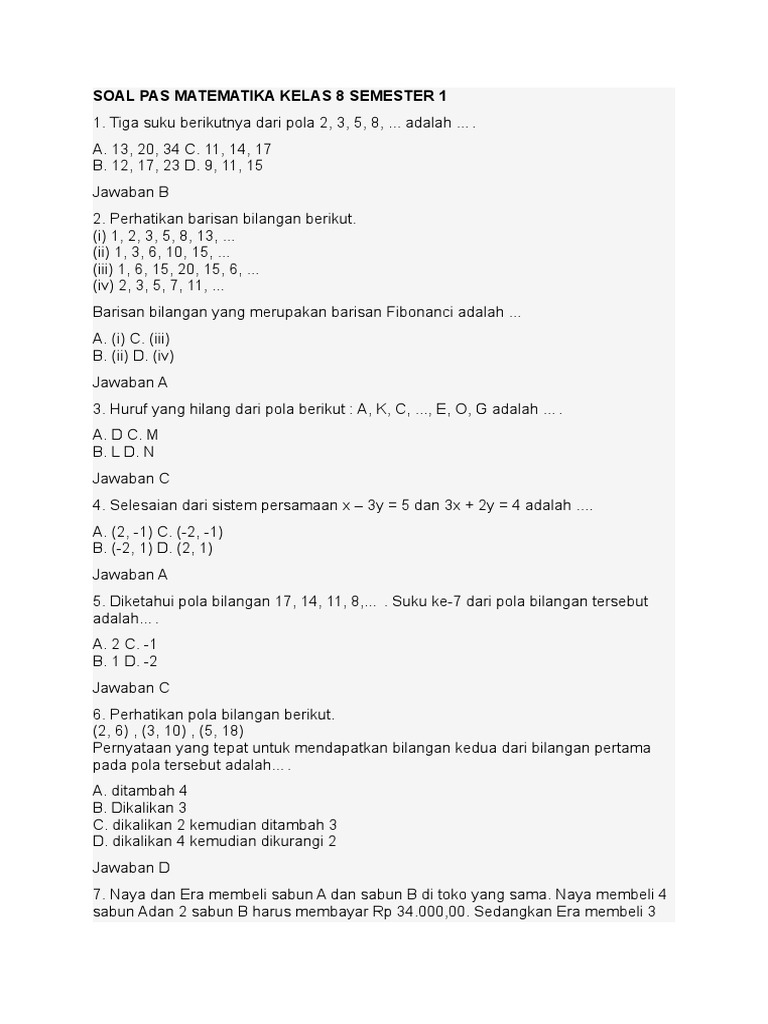 Rahasia Nilai Sempurna dengan Latihan Soal Ulangan Matematika Kelas 8 Semester 1 Kurikulum 2013