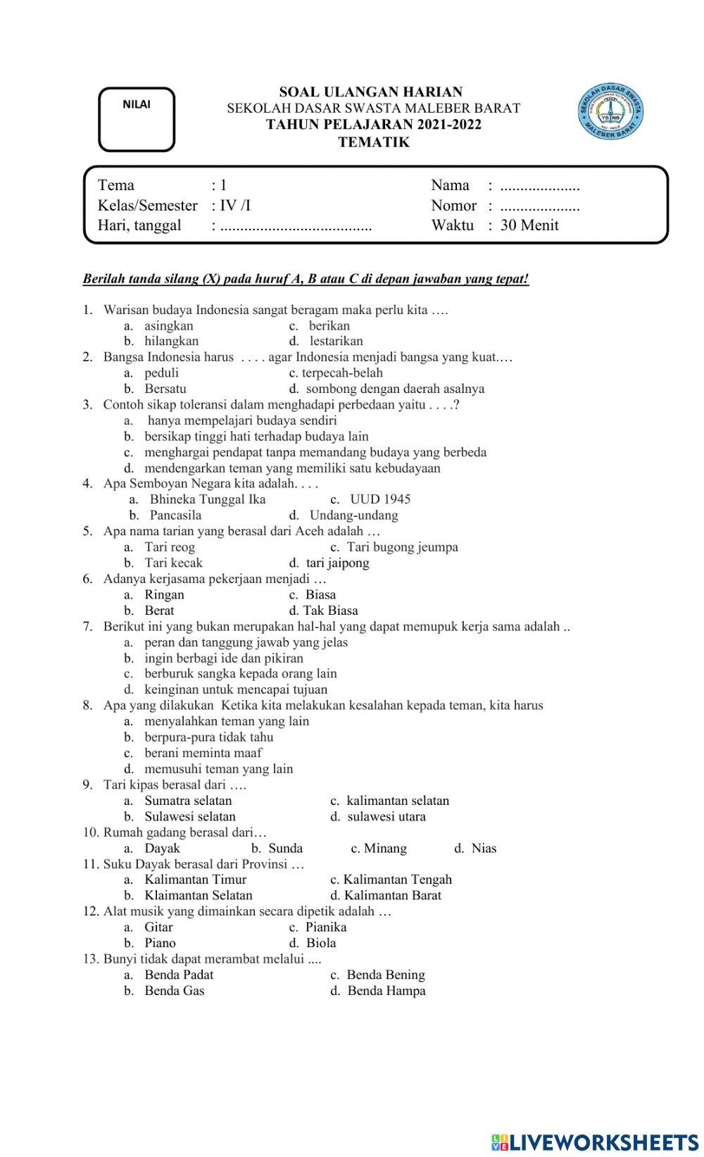 Rahasia Skor Sempurna dengan Latihan Soal Ulangan Tema 1 Kelas 4 Terbaru