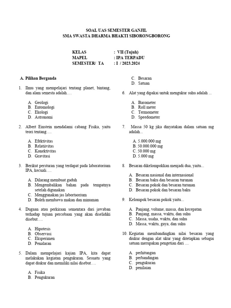 Rahasia Skor Tinggi dengan Latihan Soal Ulangan Semester 1 Kelas 7 SMP Terbaru