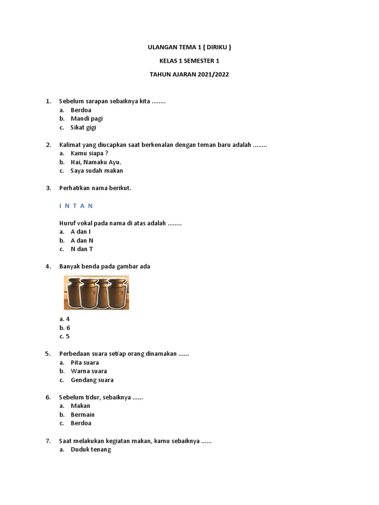 Rahasia Sukses Anak Raih Nilai Sempurna dengan Latihan Soal Ulangan Tema Semester 1 Kelas 1