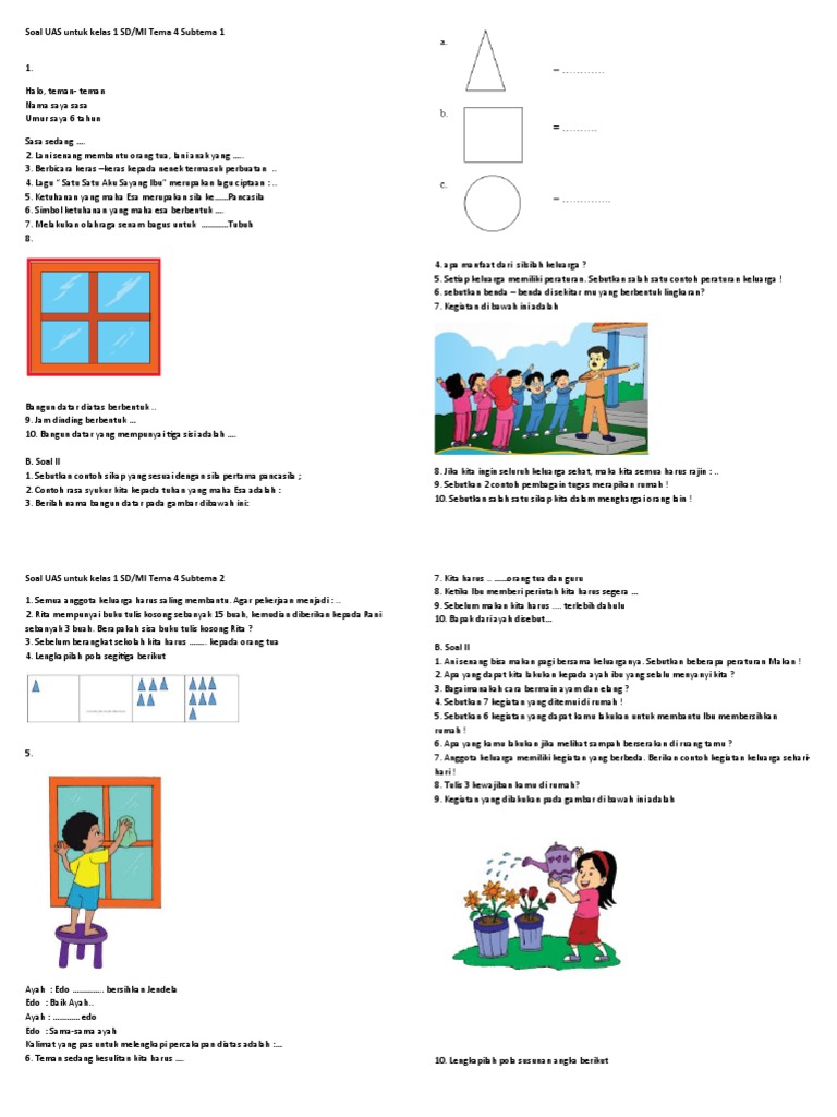 Wajib Tahu! Ini Latihan Soal Ulangan Tema 4 Sub Tema 2 Kelas 1 Paling Akurat